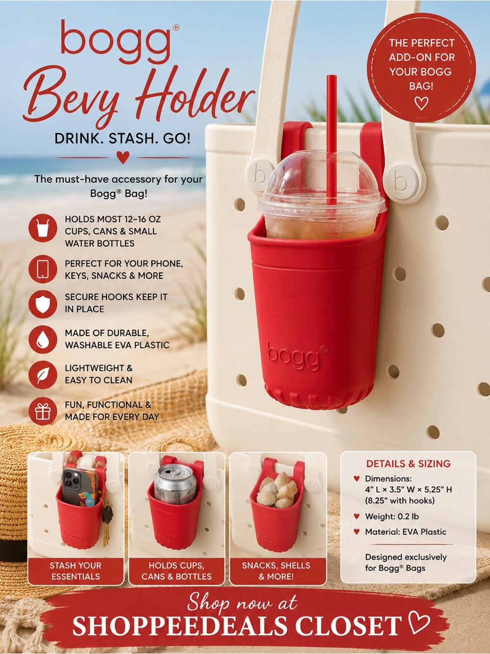 Bogg Bag Bevy Holder Red Drink & Essentials Accessory NWT